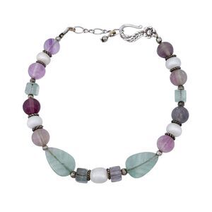 Estate Sterling Silver 925 Fluorite and Pearl Beaded Bracelet 7.25"